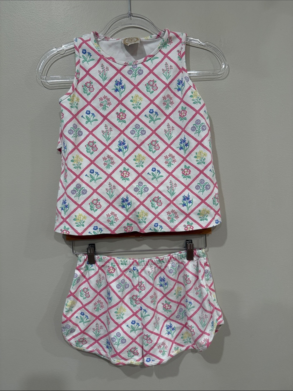 The Beaufort Bonnet Company Pink & White Floral Lattice Daisy Kids Matching Set